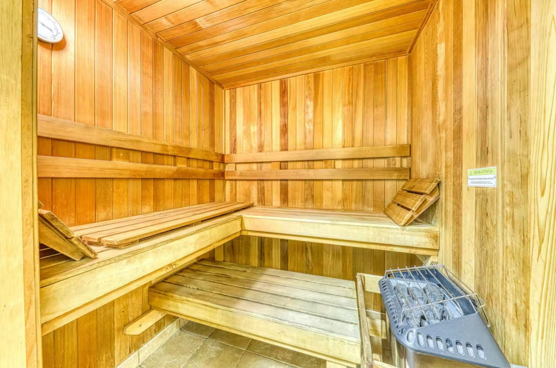 Wooden interior of the sauna