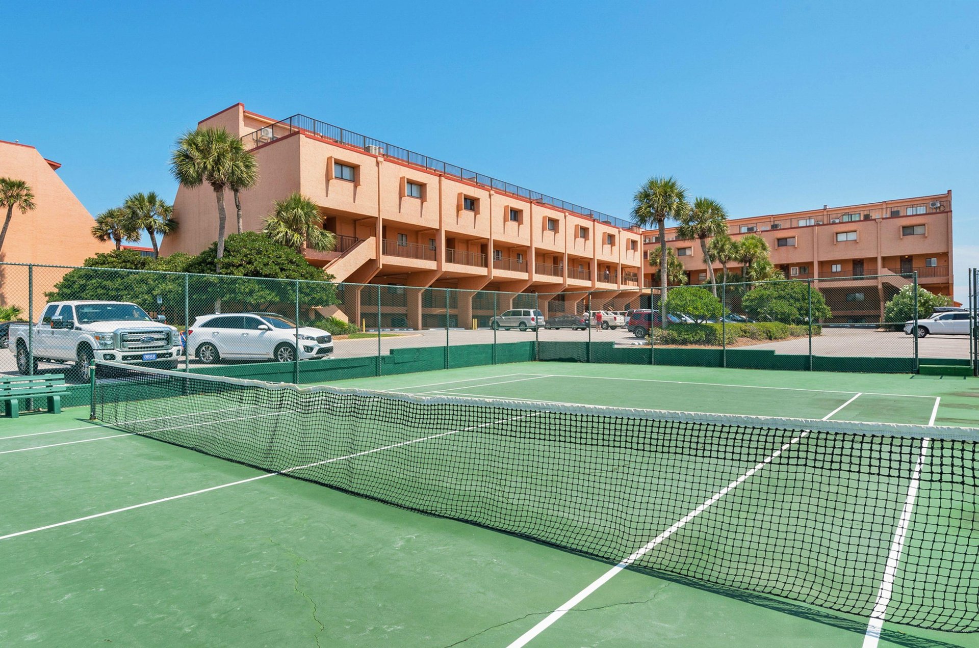 Tennis courts provide a great place for friendly competition.