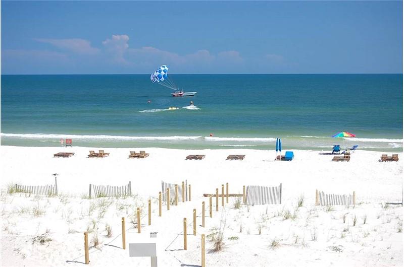 Gorgeous whitesand beach at Driftwood Towers Gulf Shores
