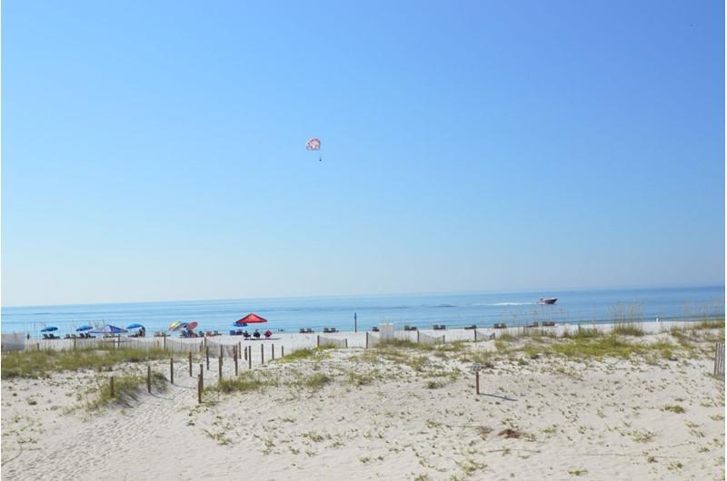 View over the dunes to the beach at Driftwood Towers Gulf Shores