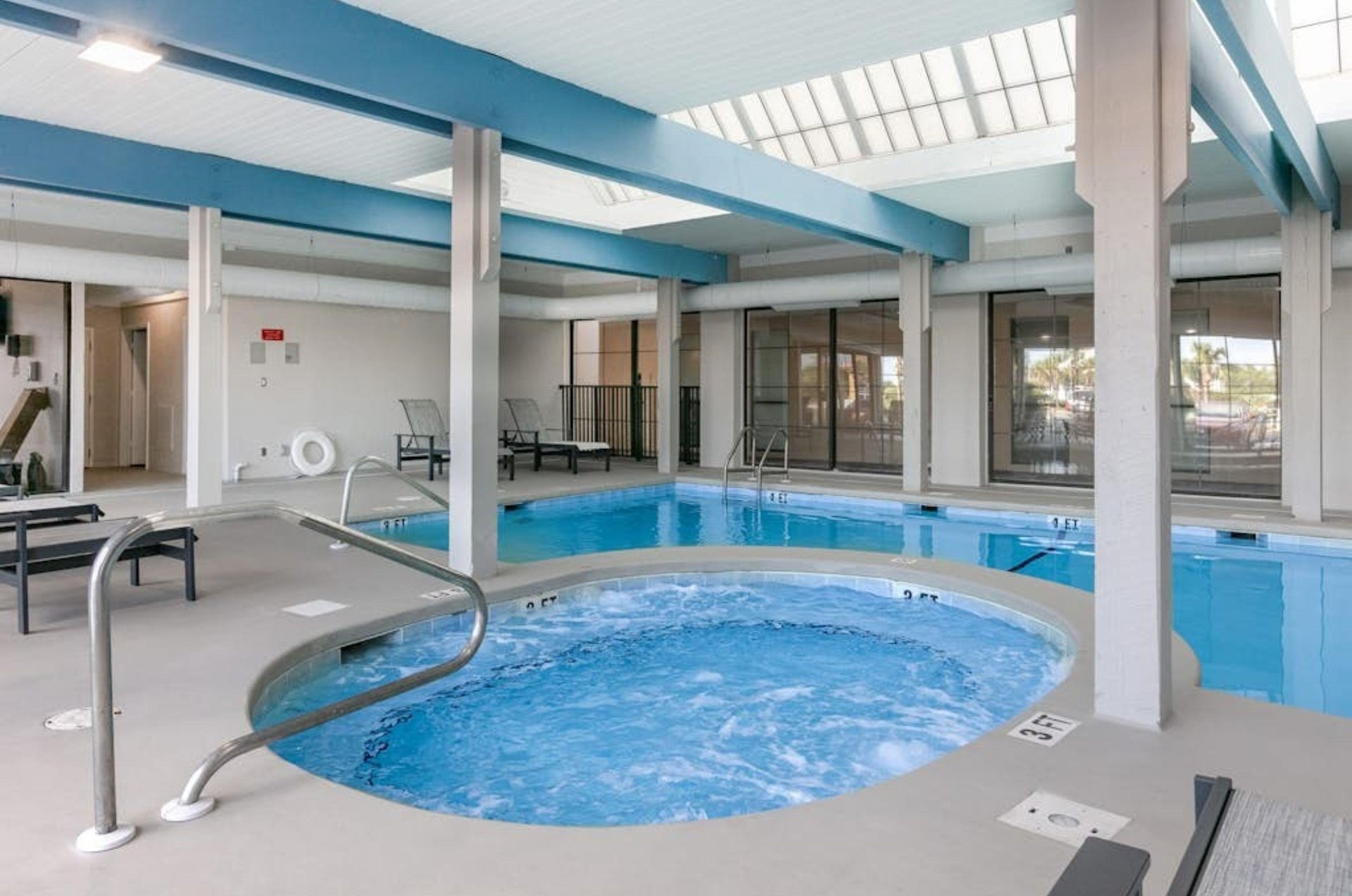 The indoor pool and hot tub at Bluewater Condos in Orange Beach Alabama