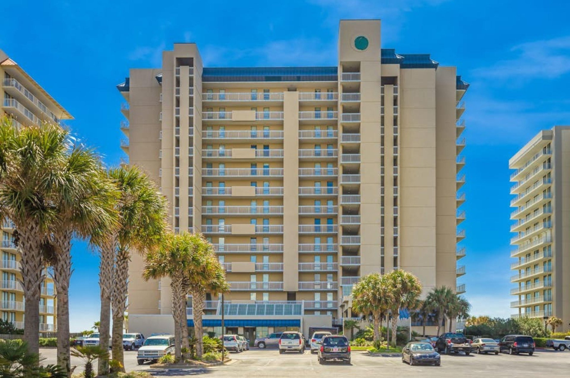Street view of the exterior of Bluewater Condominiums in Orange Beach Alabama