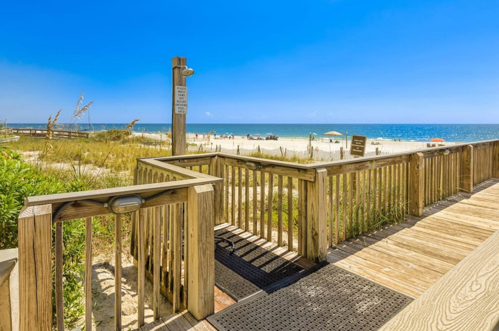 The outdoor shower on the boardwalk at Bluewater Condos