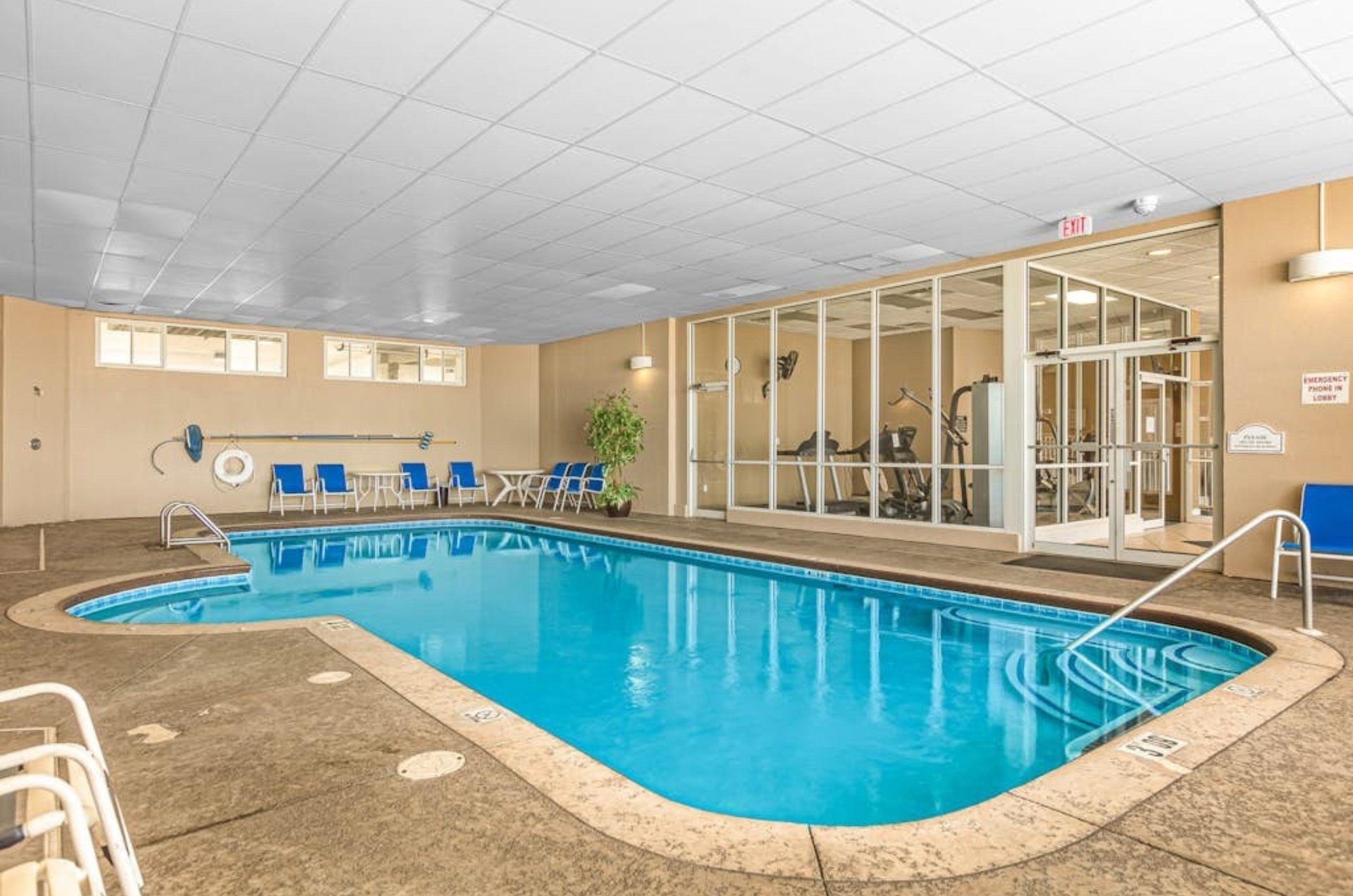 The indoor pool and wellequipped gym at Admirals Quarters