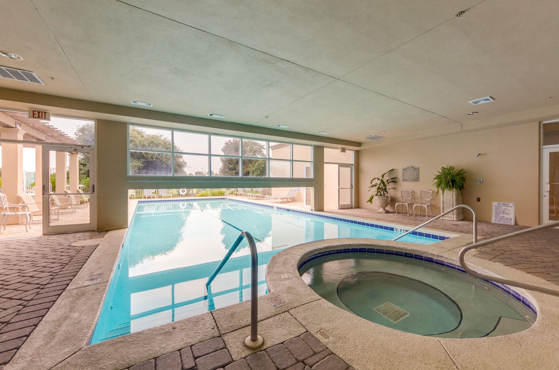 The hot tub and indooroutdoor pool