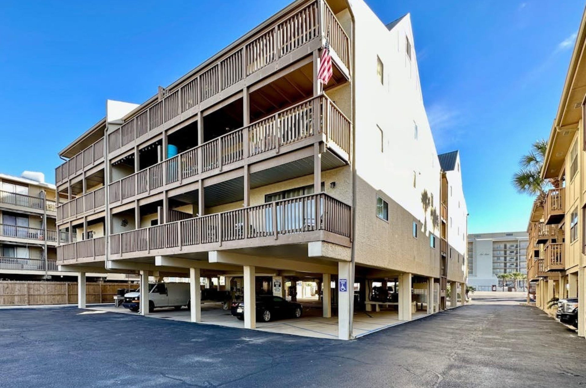 View from the parking lot of the private balconies at Lei Lani Condominiums