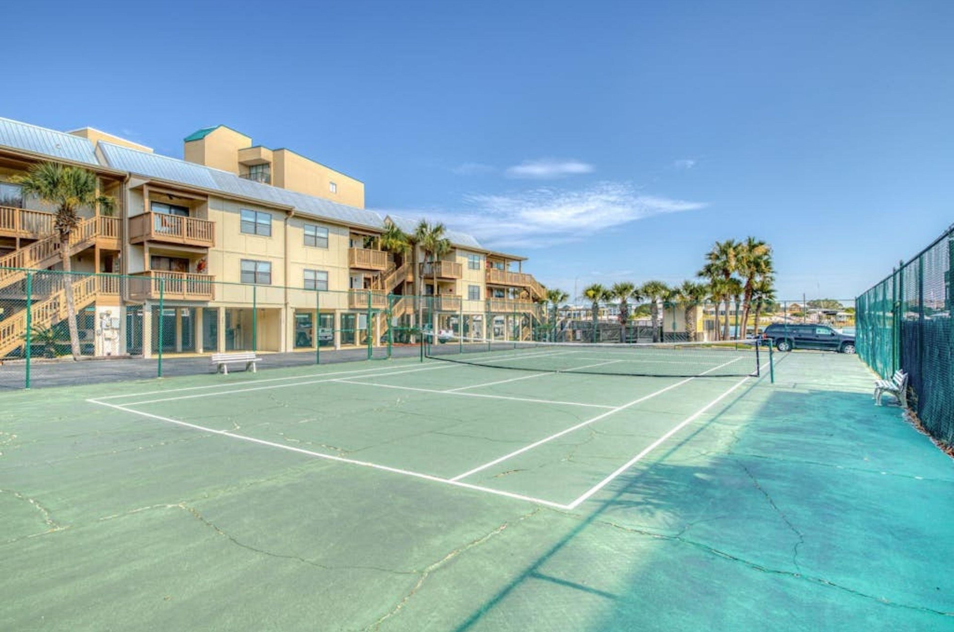 The outdoor tennis courts at Lei Lani in Orange Beach Alabama