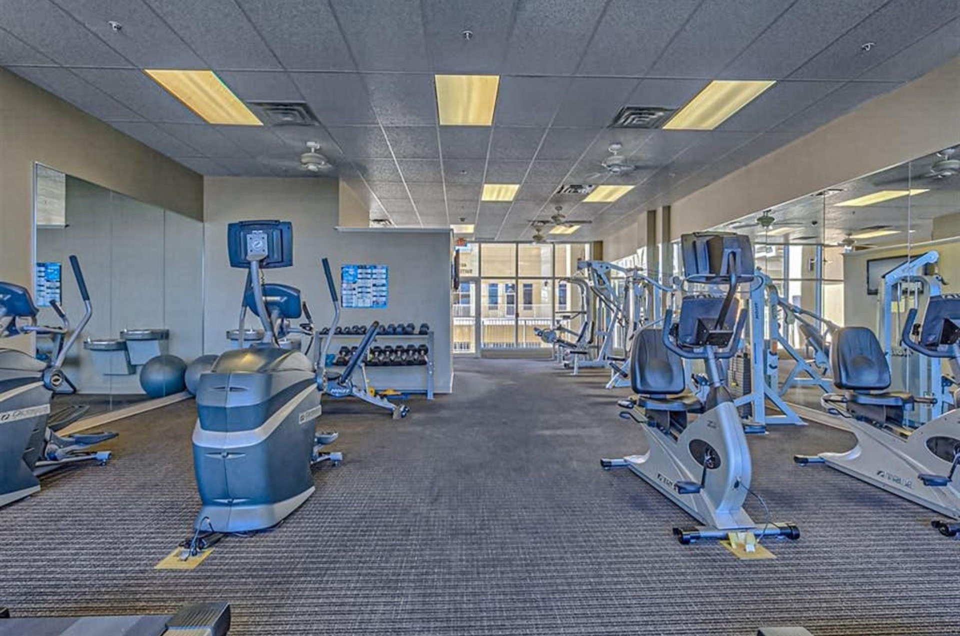 Cardio equipment in the gym at the Wharf Condos in Orange Beach Alabama