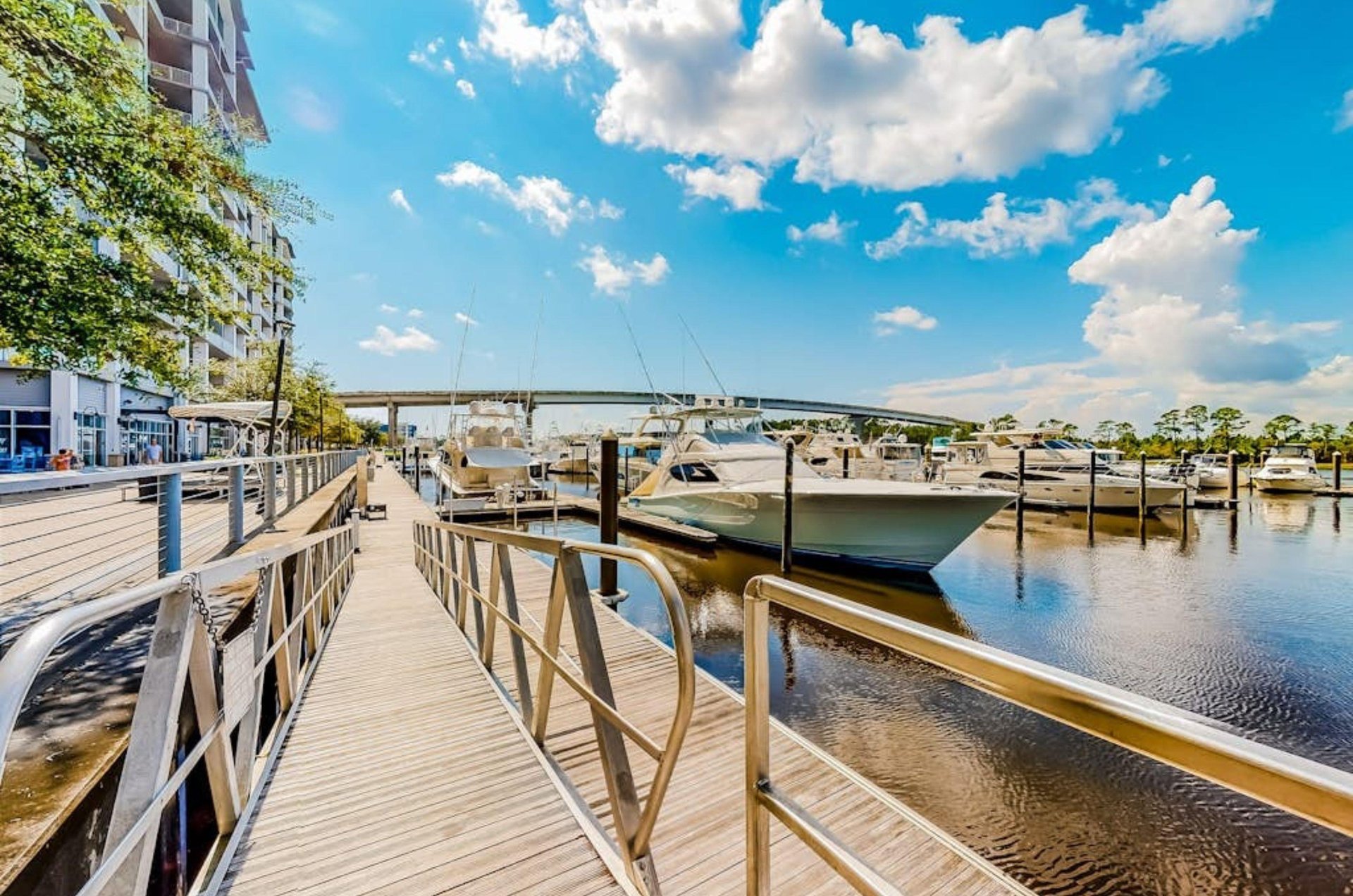 The walkway to the marina at the Wharf Condos in Orange Beach Alabama