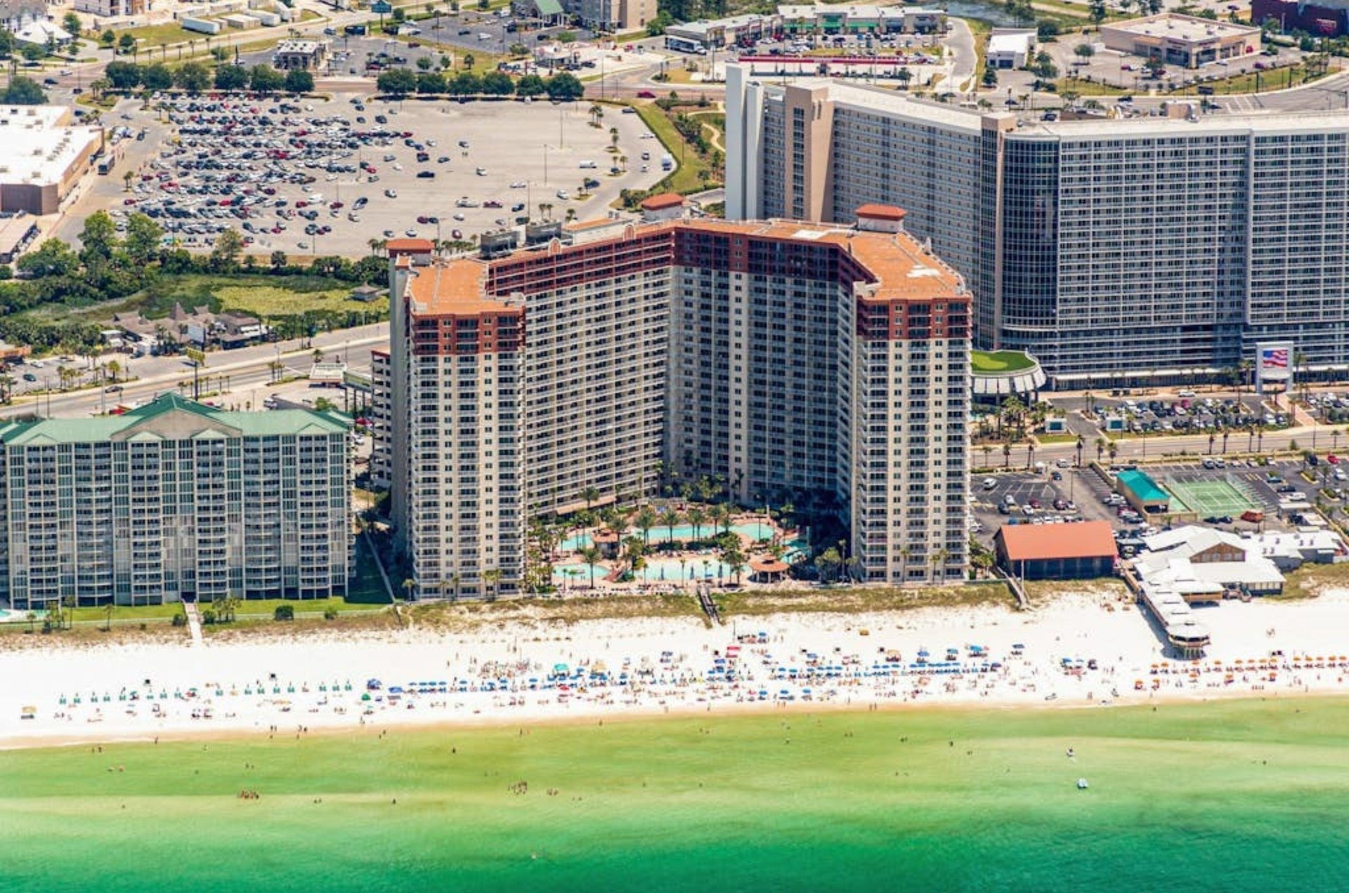 Birds eye view of the Shores of Panama on the beach in Panama City Beach Florida