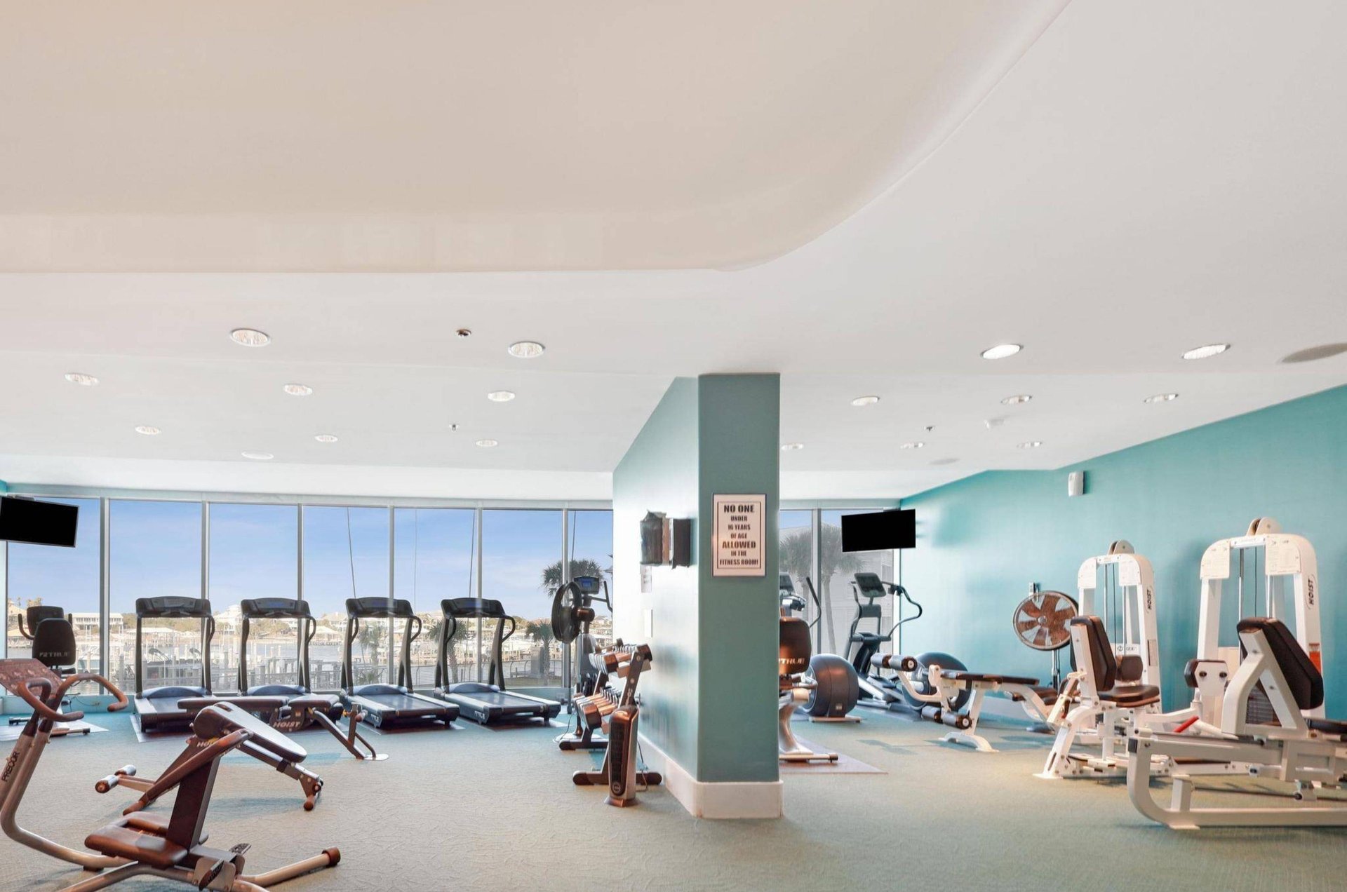 Strength and cardio equipment in the spacious gym at Bella Luna