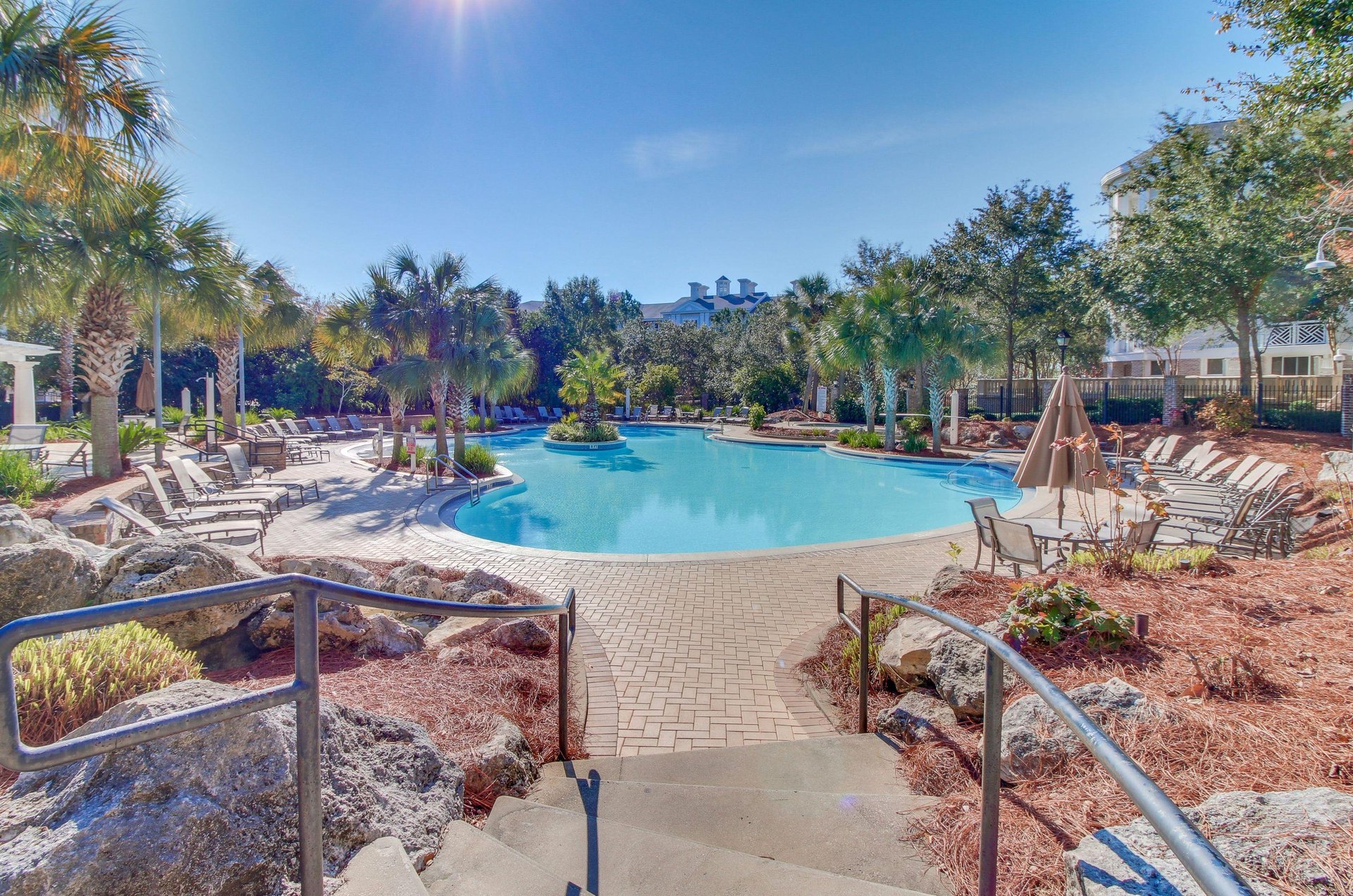 Palm trees around this pool add to the tropical vibe.