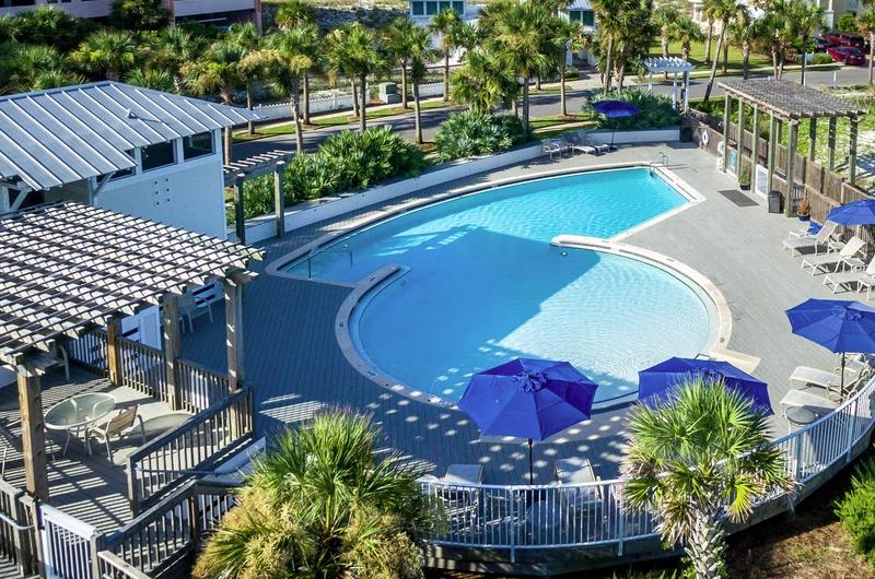 A community swimming pool and pavilion