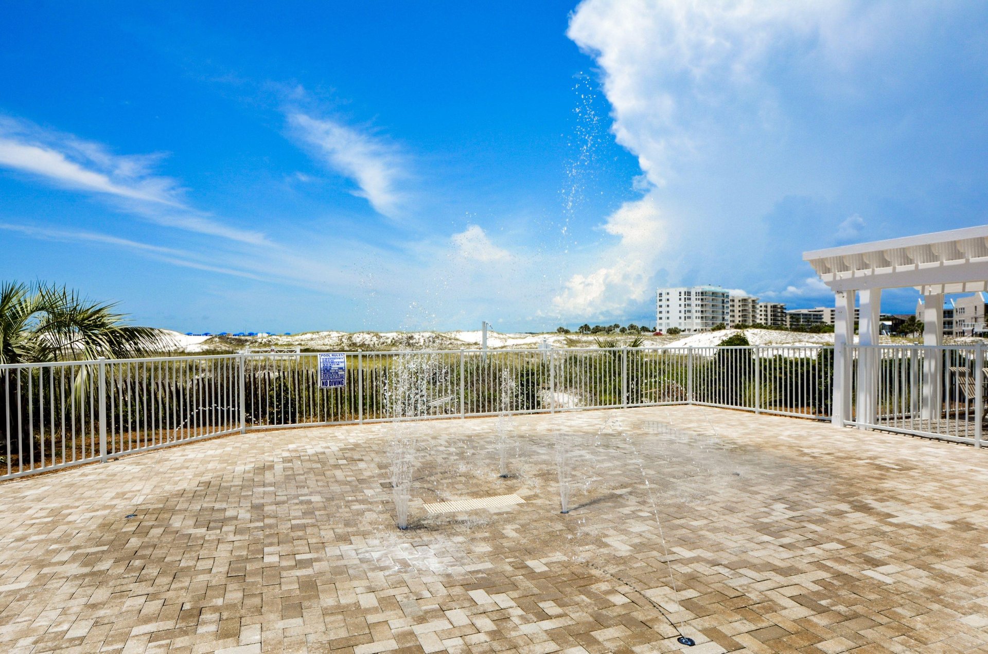 A patio of water spouts