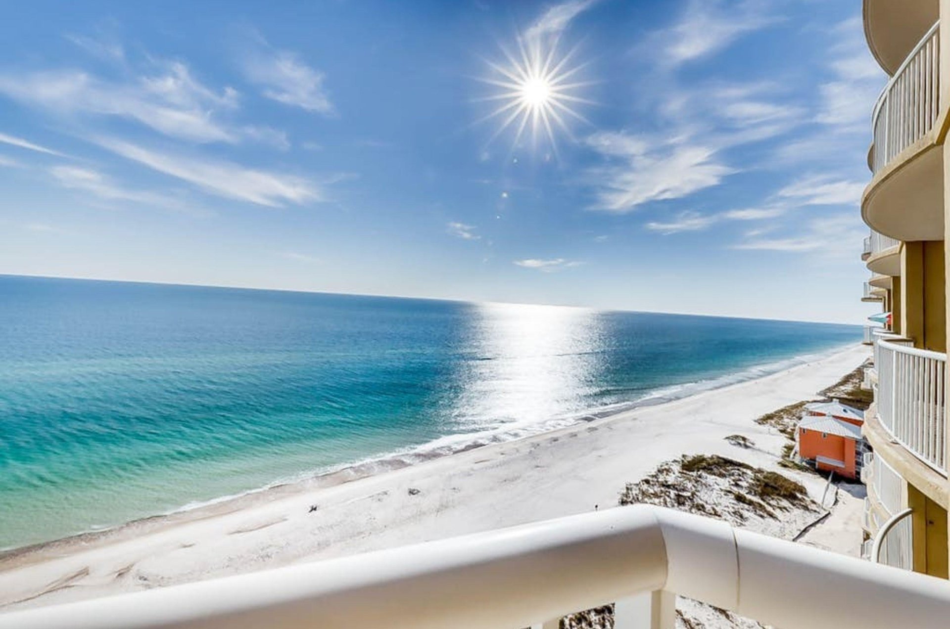 View of the Gulf and the beach from a private balcony at Island Royale