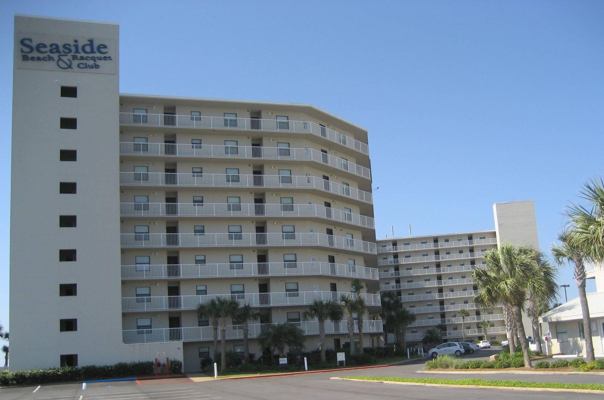 View from the street of Seaside Beach and Racquet Club in Orange Beach Alabama