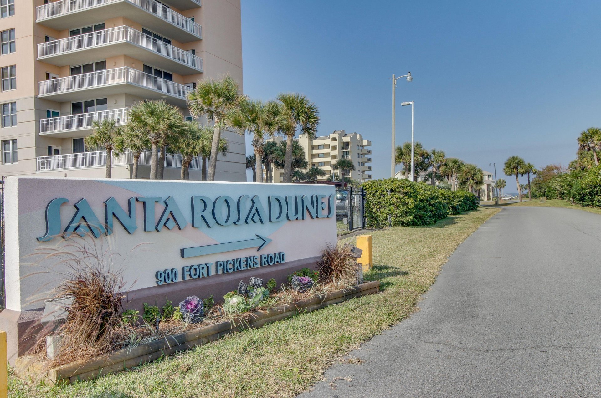 The road leading to Santa Rosa Dunes with the propertys entry sign