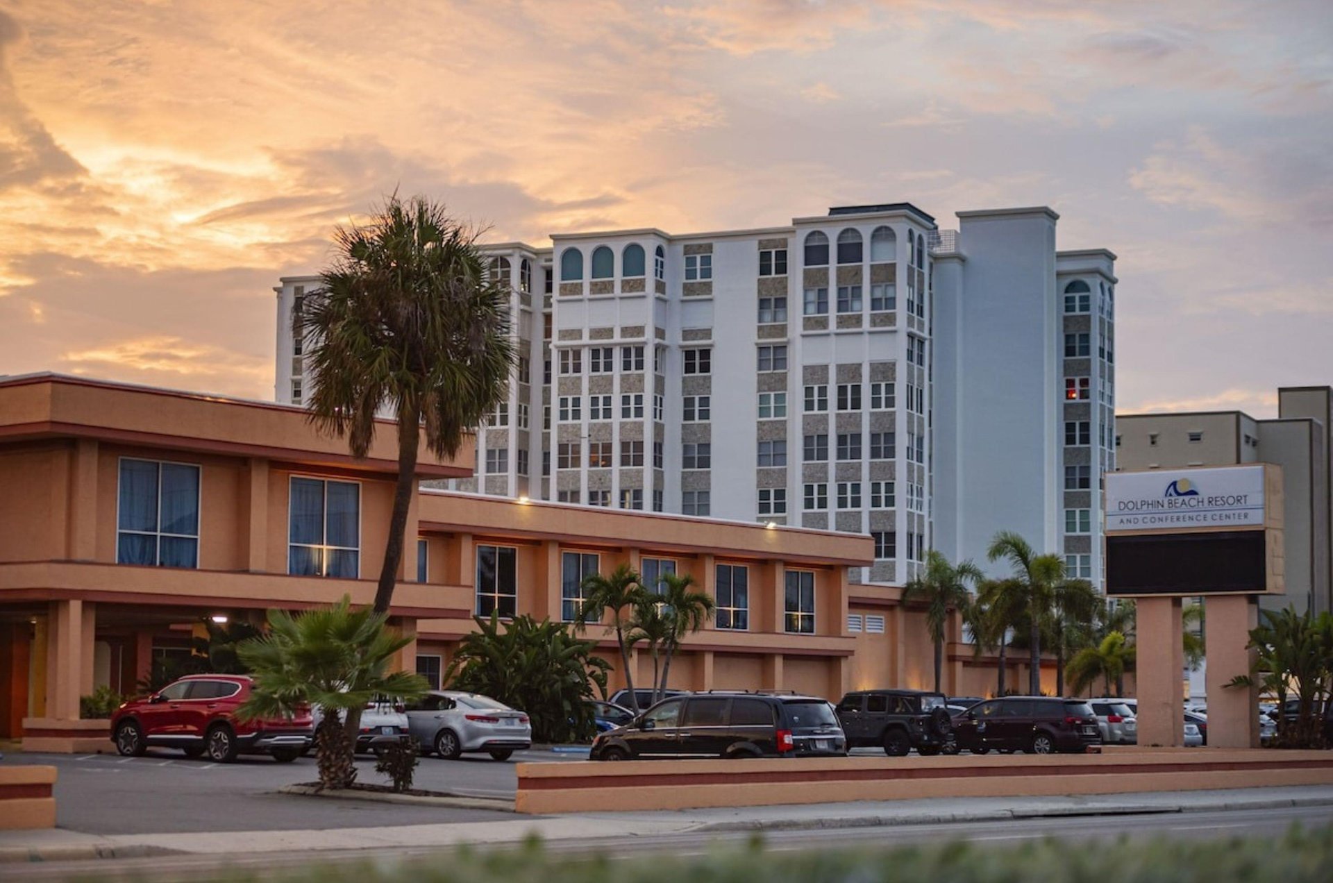View from the street of Dolphin Beach Resort in St. Pete Beach Florida