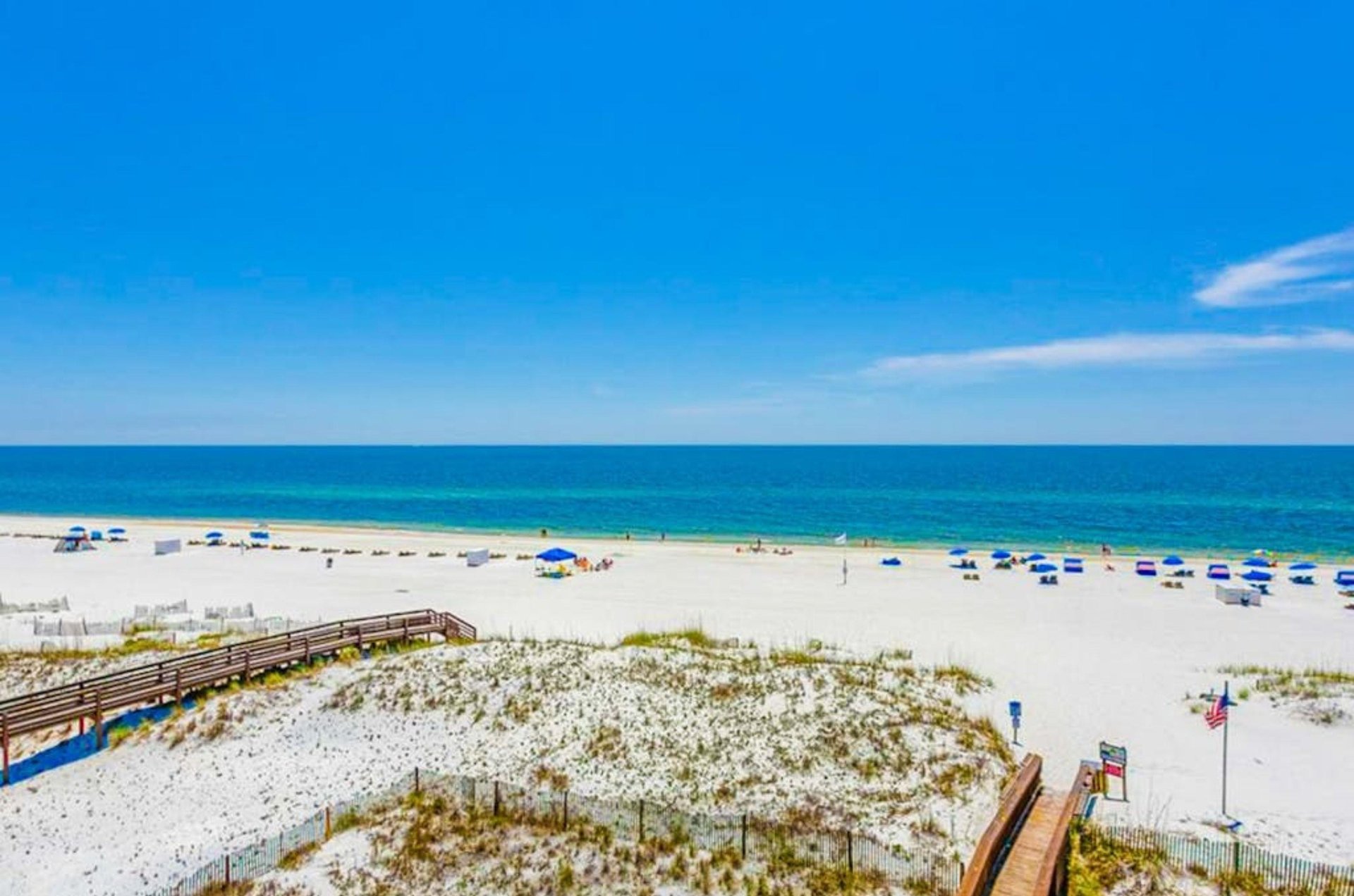 View of the beach from a private balcony at Harbour Place in Orange Beach Alabama