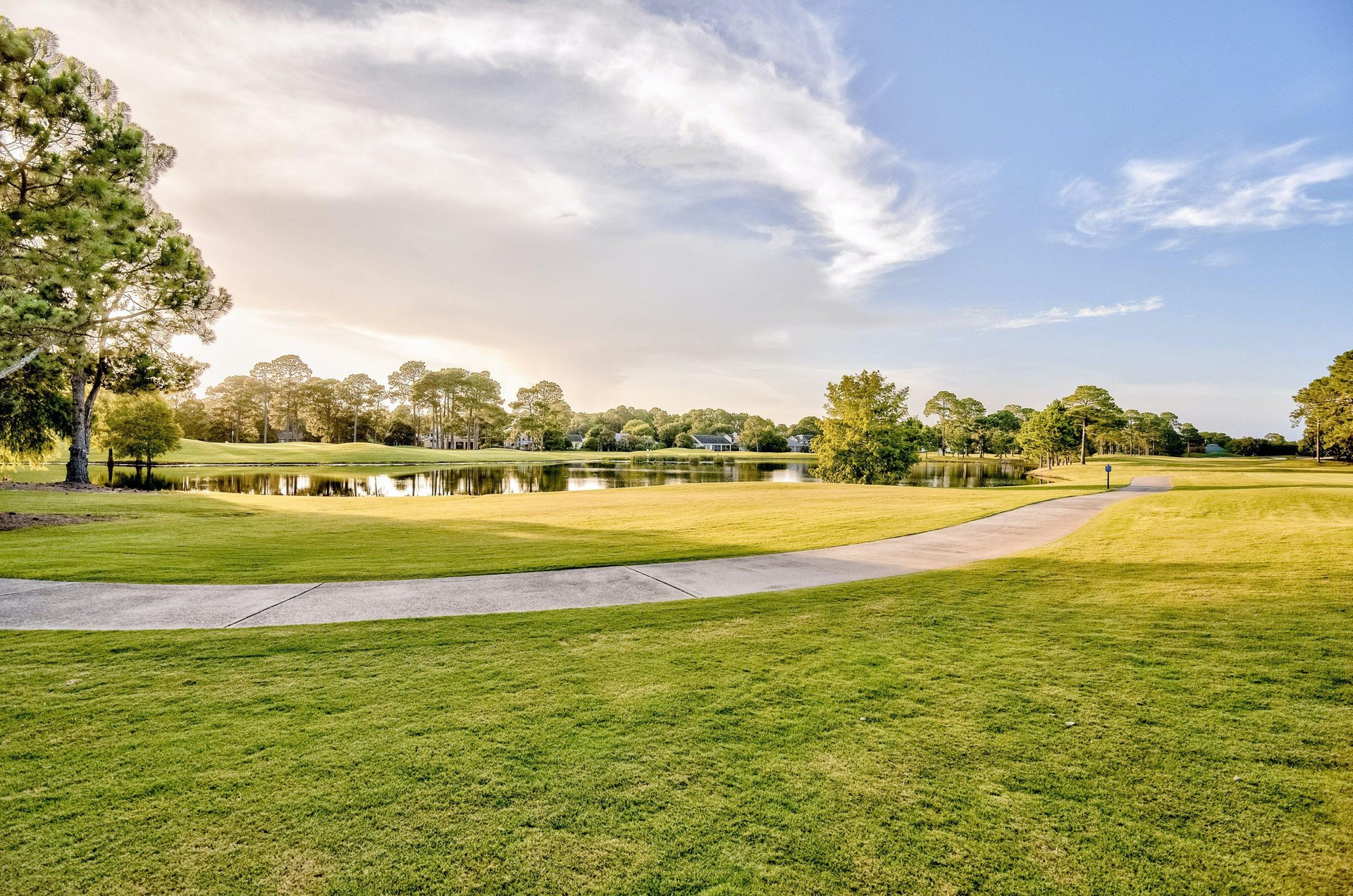 Community golf course around a lake