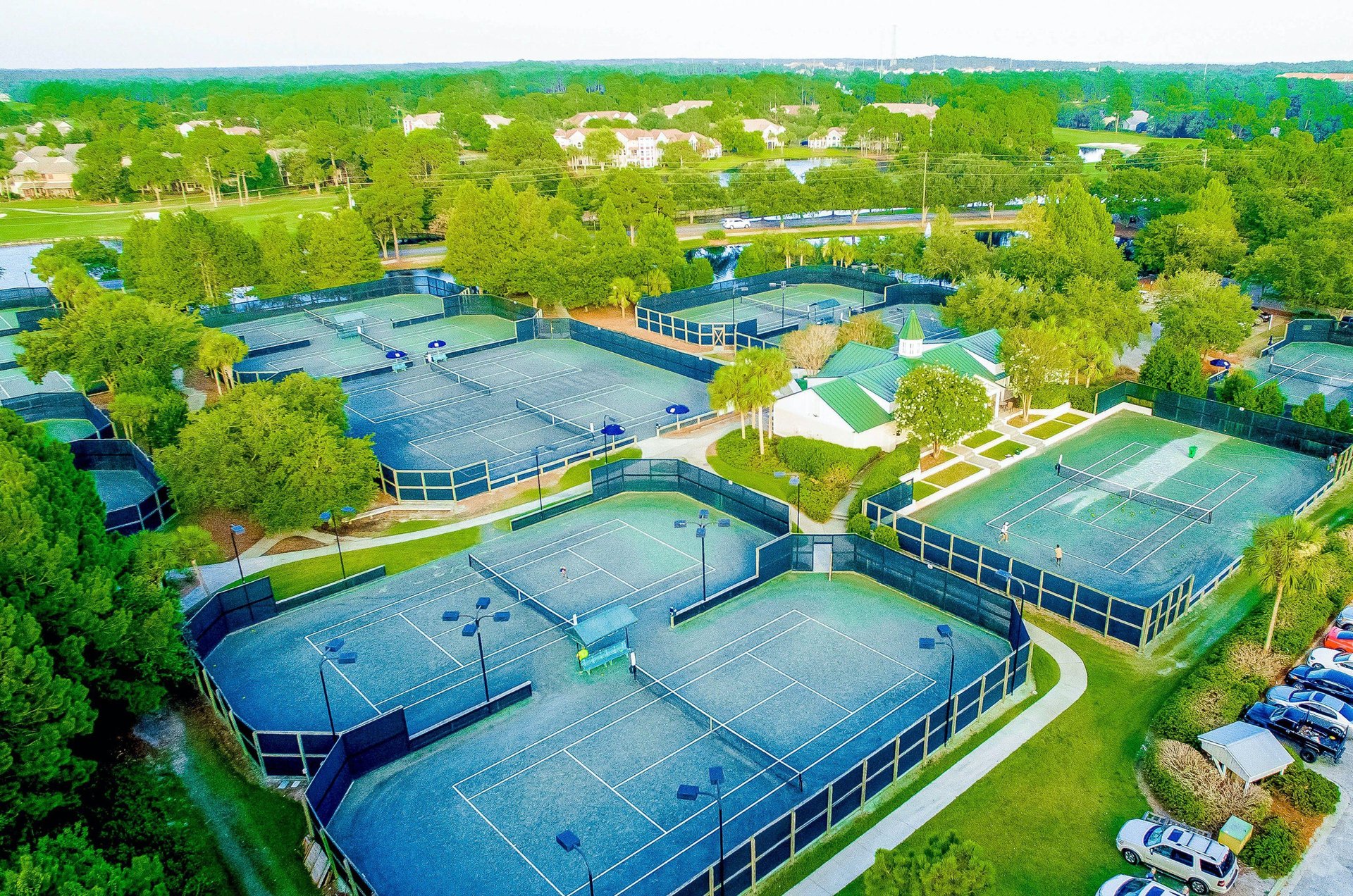Aerial view of community tennis courts
