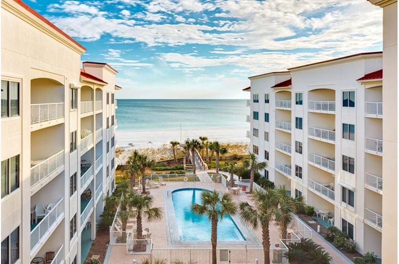 Great view of the pool and beach at Palm Beach Condos in Orange Beach AL