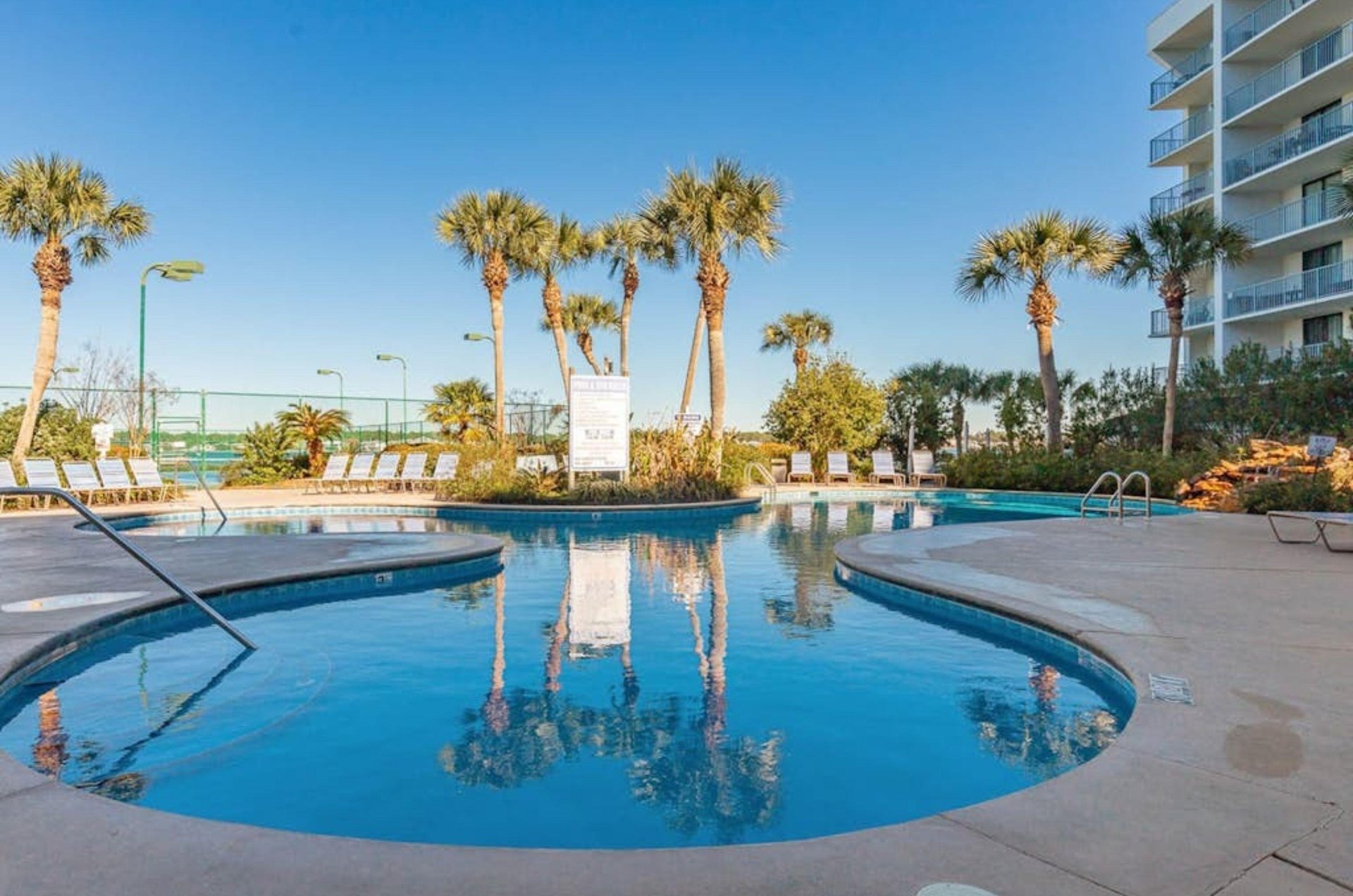 The crystalblue swimming pool at Gulf Shores Surf and Racquet Club in Gulf Shores Alabama