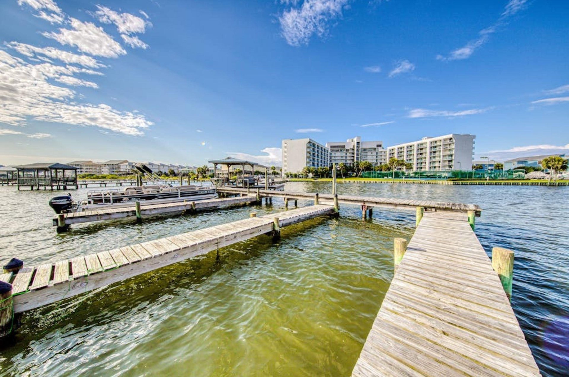 Boat slips on the lagoon in front of Gulf Shores Surf and Racquet Club in Gulf Shores Alabama