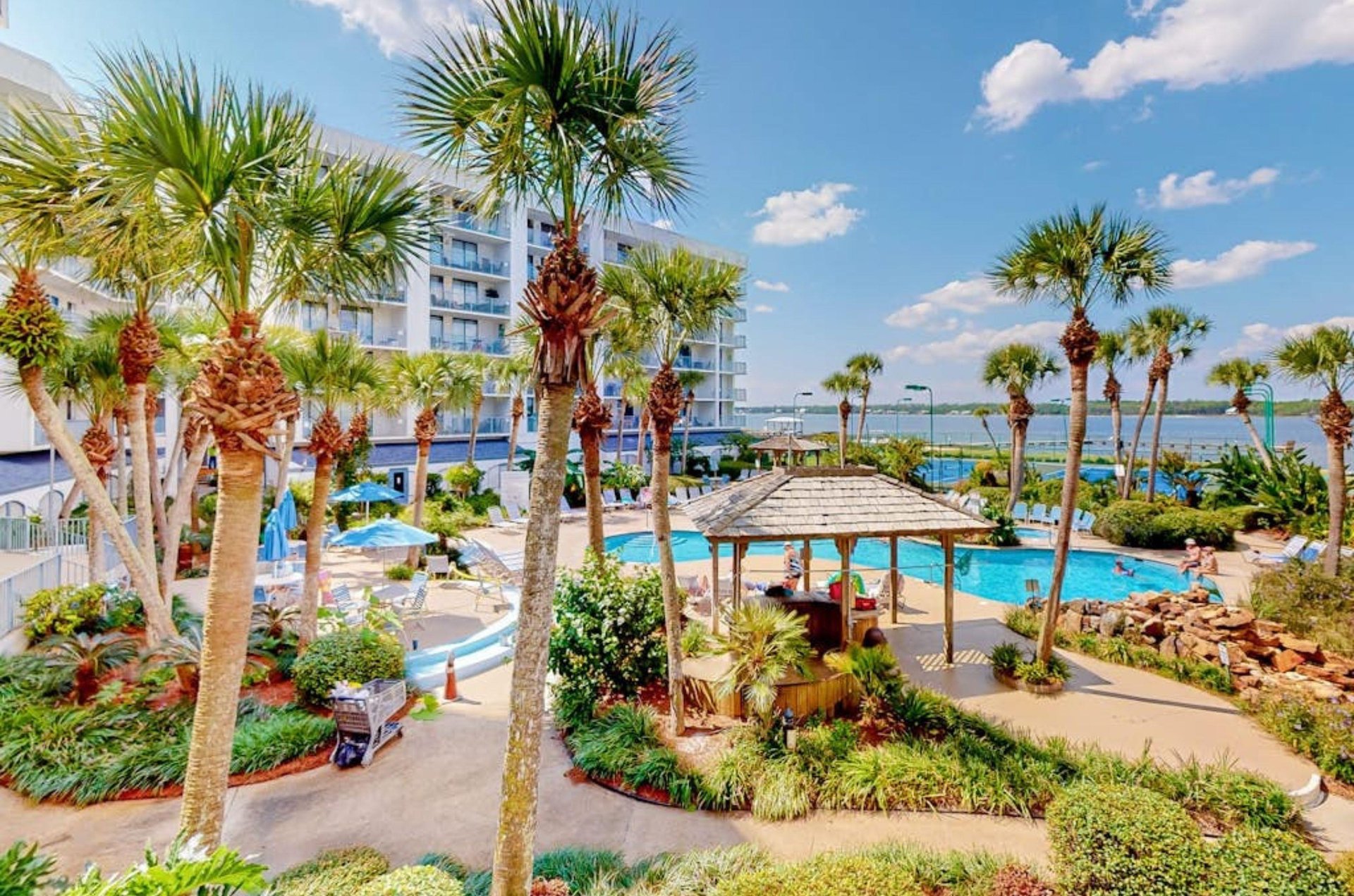 The outdoor pool area at Gulf Shores Surf and Racquet Club in Gulf Shores, Alabama