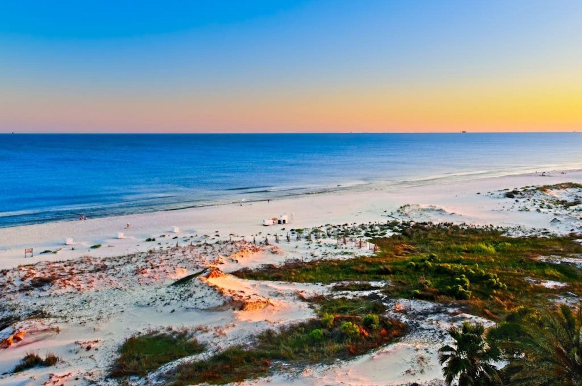 Birds eye view of the Gulf of Mexico at sunset from Gulfside Townhomes in Gulf Shores Alabama