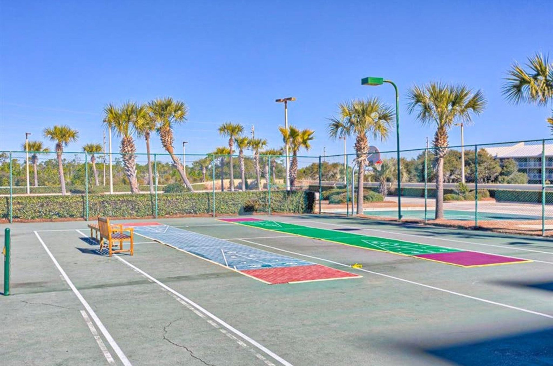 The outdoor shuffleboard courts at Phoenix V in Orange Beach Alabama