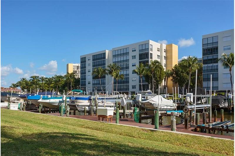 View all the boats in the canal by Royal Pelican in Ft. Myers Beach Florida