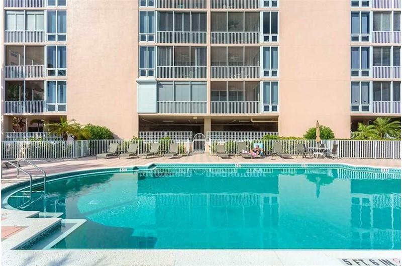 Cool off in the huge pool at Palm Harbor in Fort Myers Beach FL