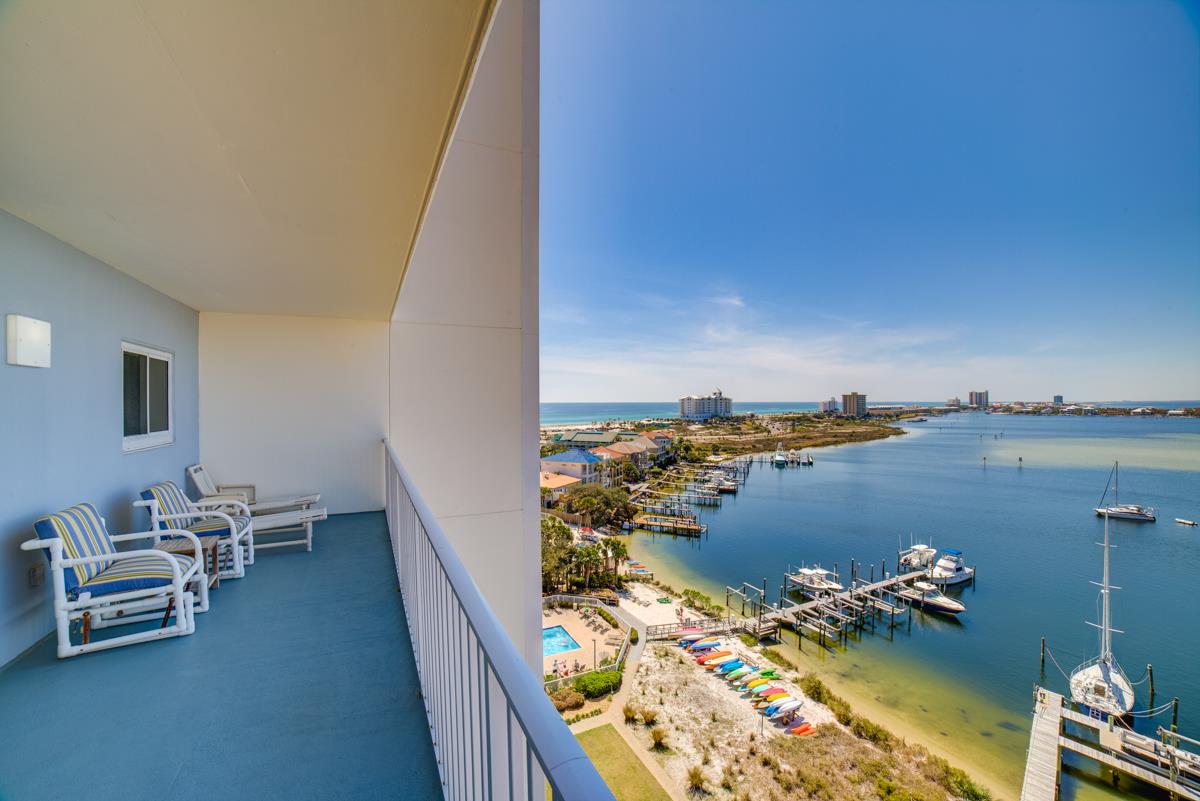 Take in lovely water views from a private balcony