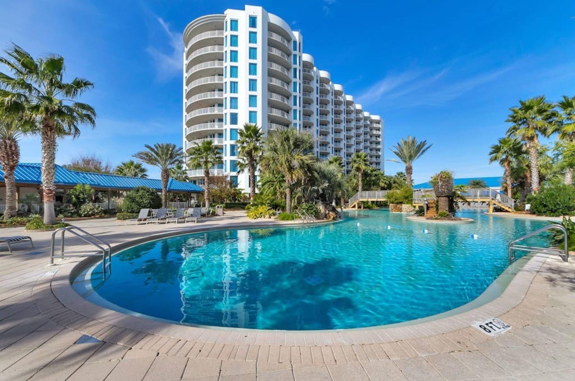 The large pool in front of  the Palms of Destin in Destin Florida