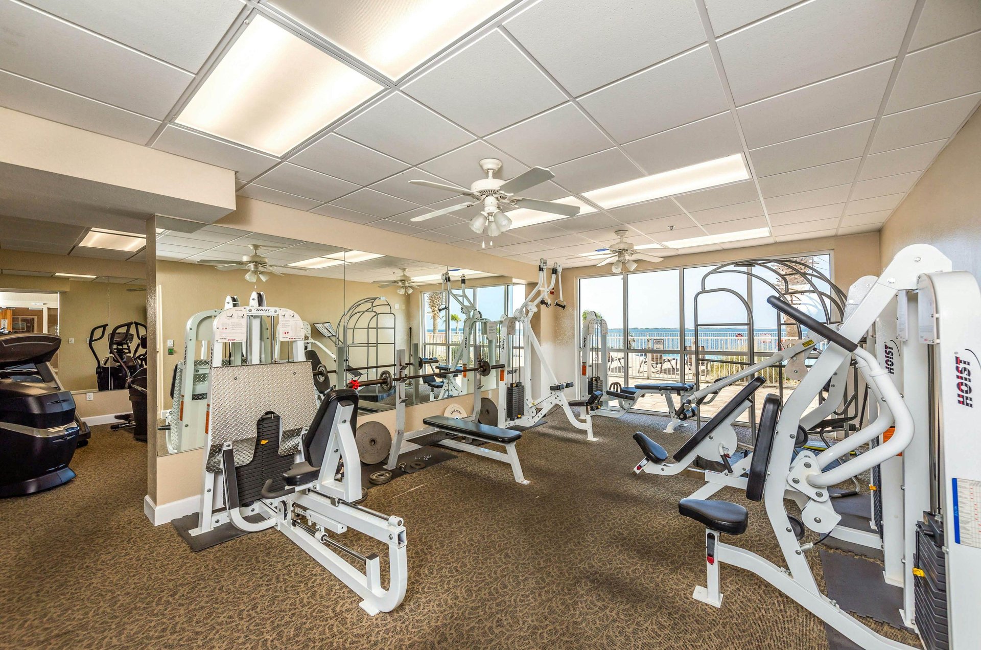 The fitness center boasts cardio and strength equipment