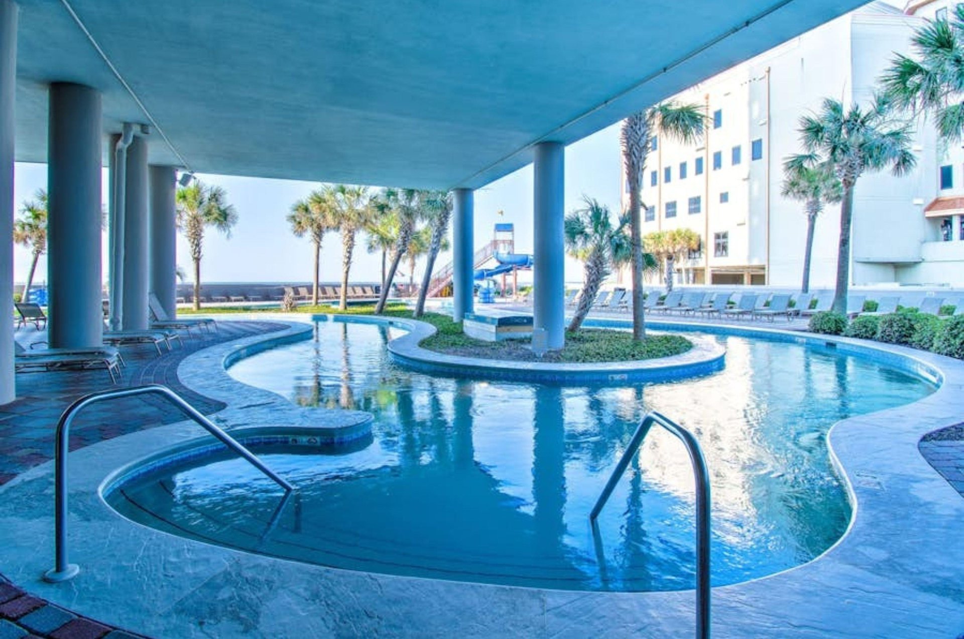 The covered portion of the lazy river at Phoenix West II in Orange Beach Alabama