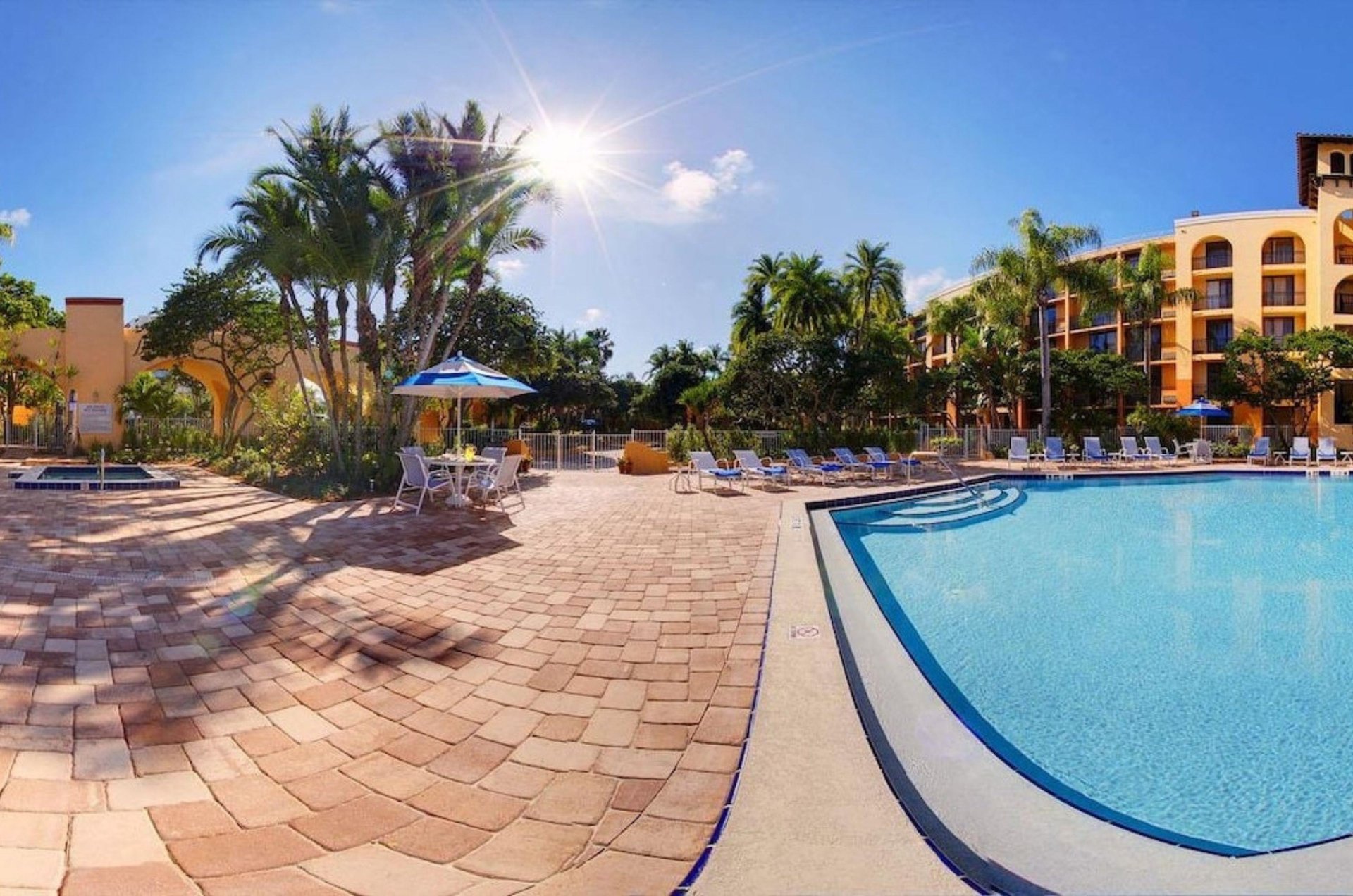 The riverfront, outdoor swimming pool