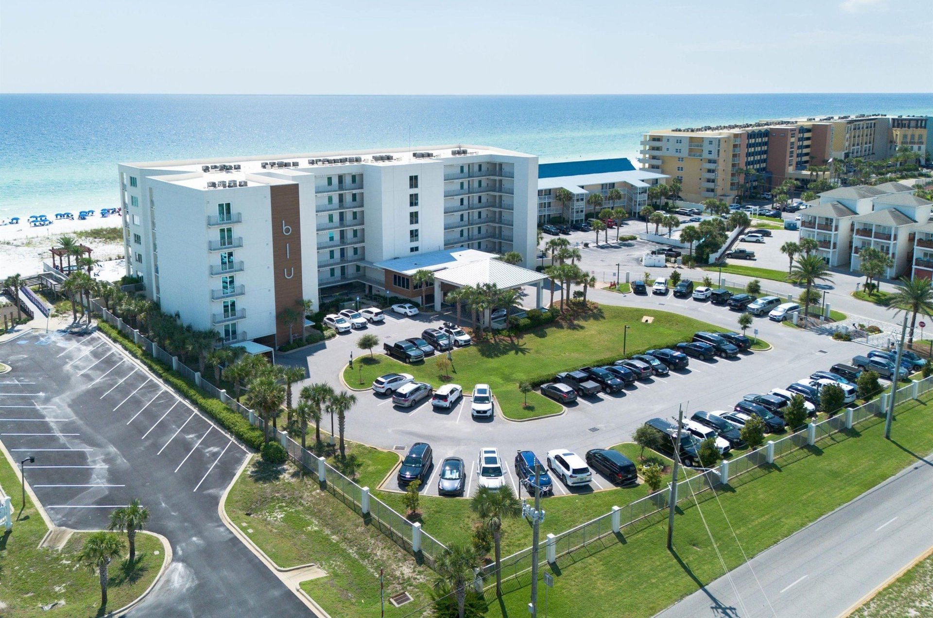 An aerial view of Blue Condos in Fort Walton Beach