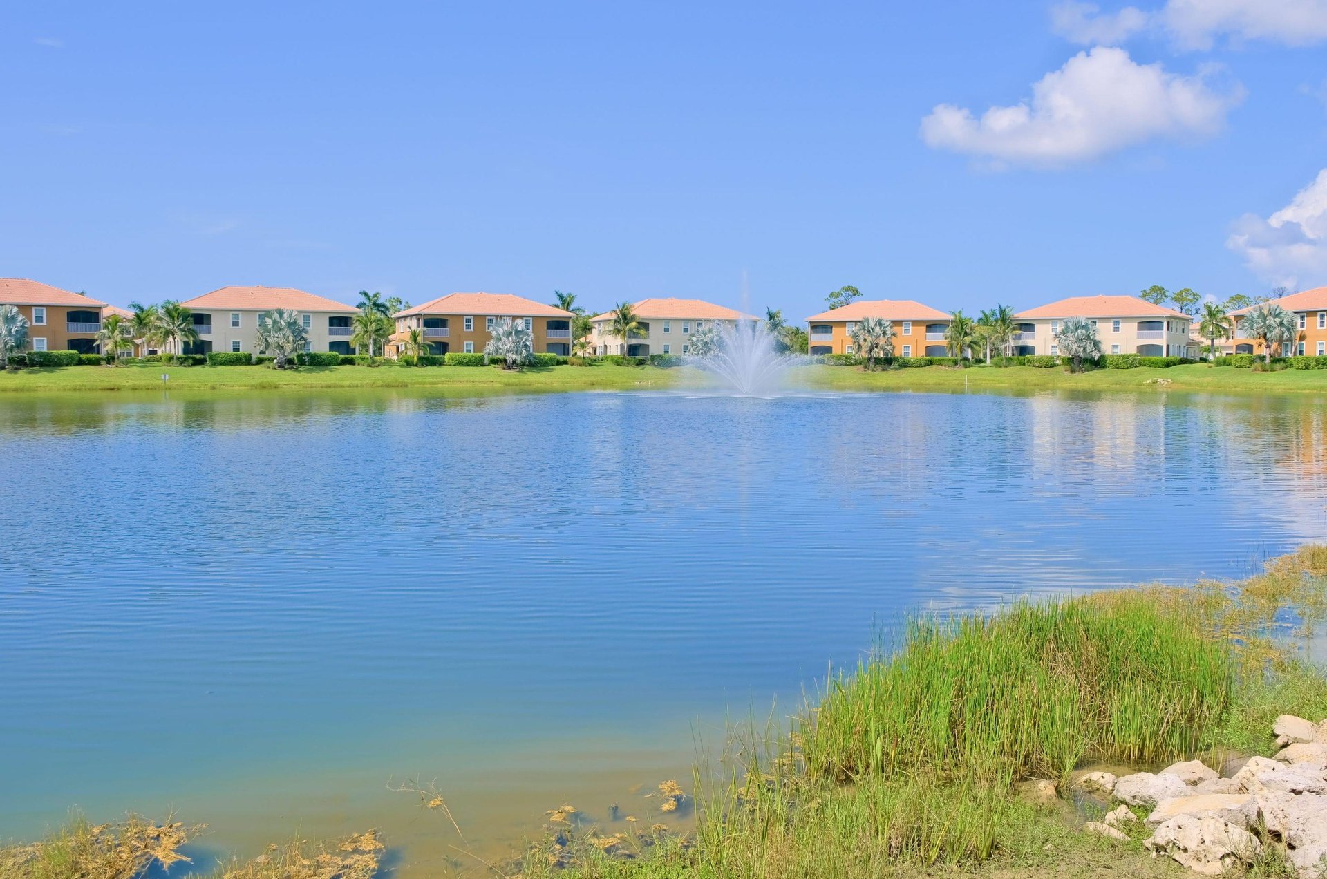 Many condo communities feature small lakes.