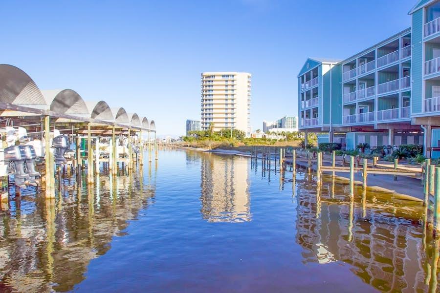 The private pier in front of Jubilee Landing in Orange Beach Alabama