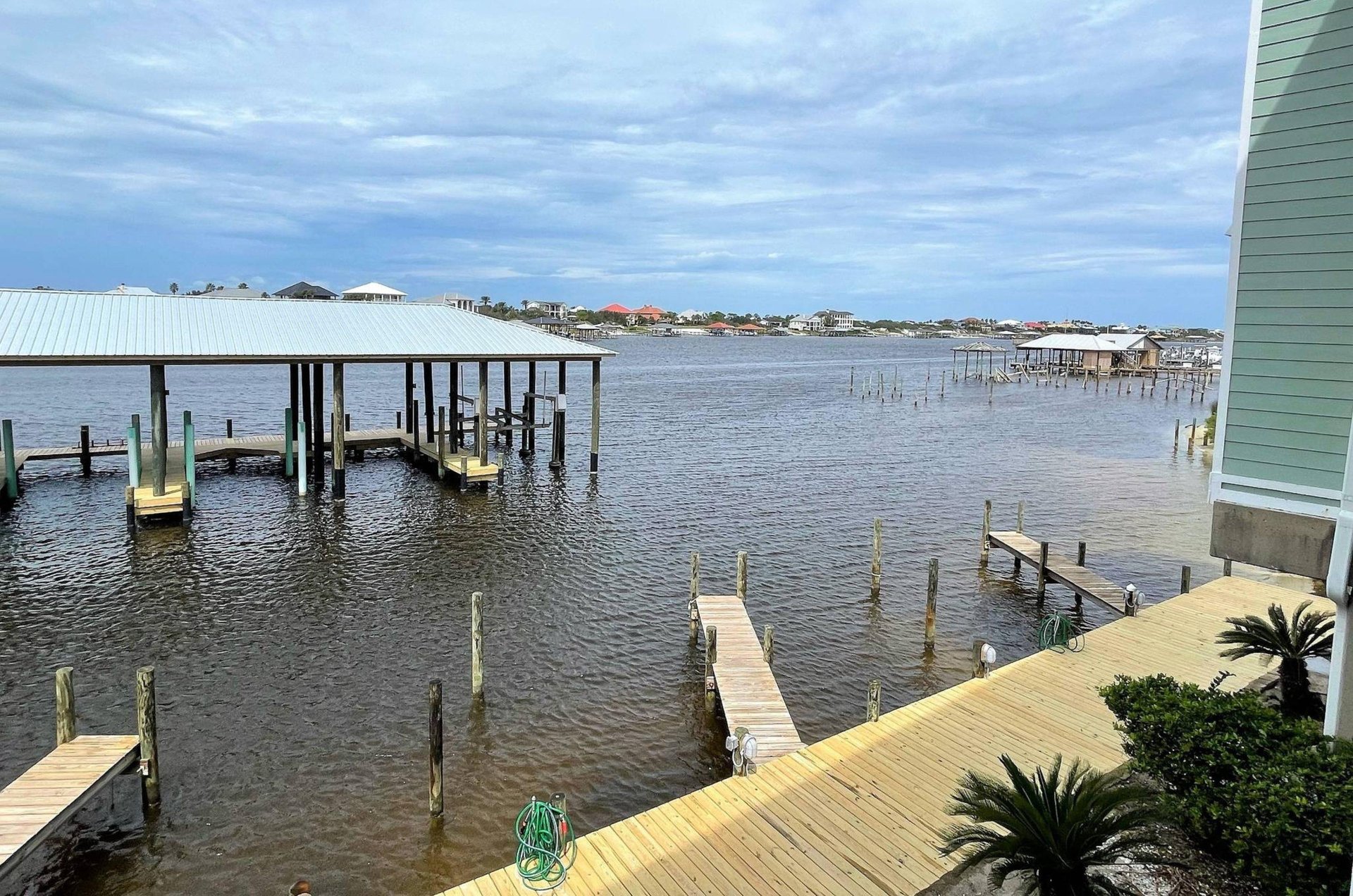 The private pier on Terry Cove at Jubilee Landing in Orange Beach Alabama