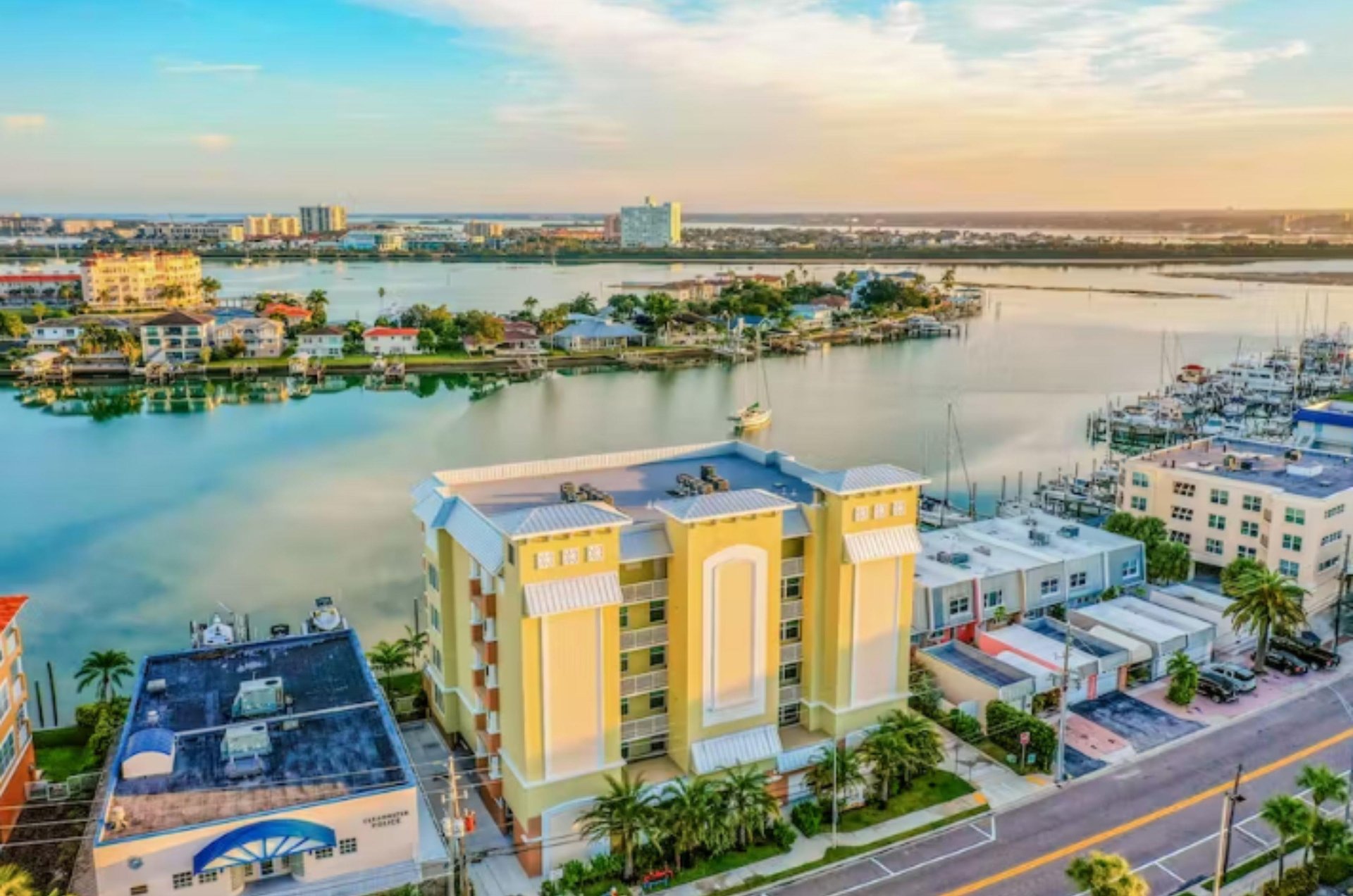 Clearwaters vibrantly colored condos in the areas beautiful, picturesque setting.