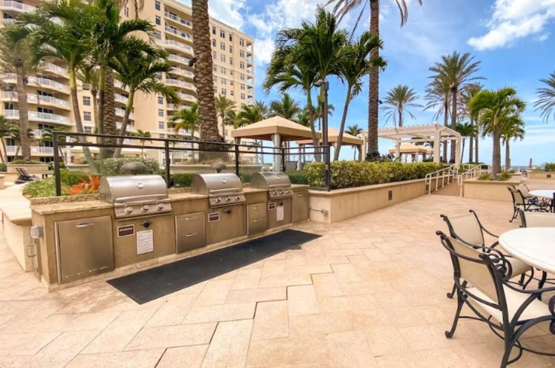 This Clearwater Beach condo complex, and many others, have grills for guests to barbecue.