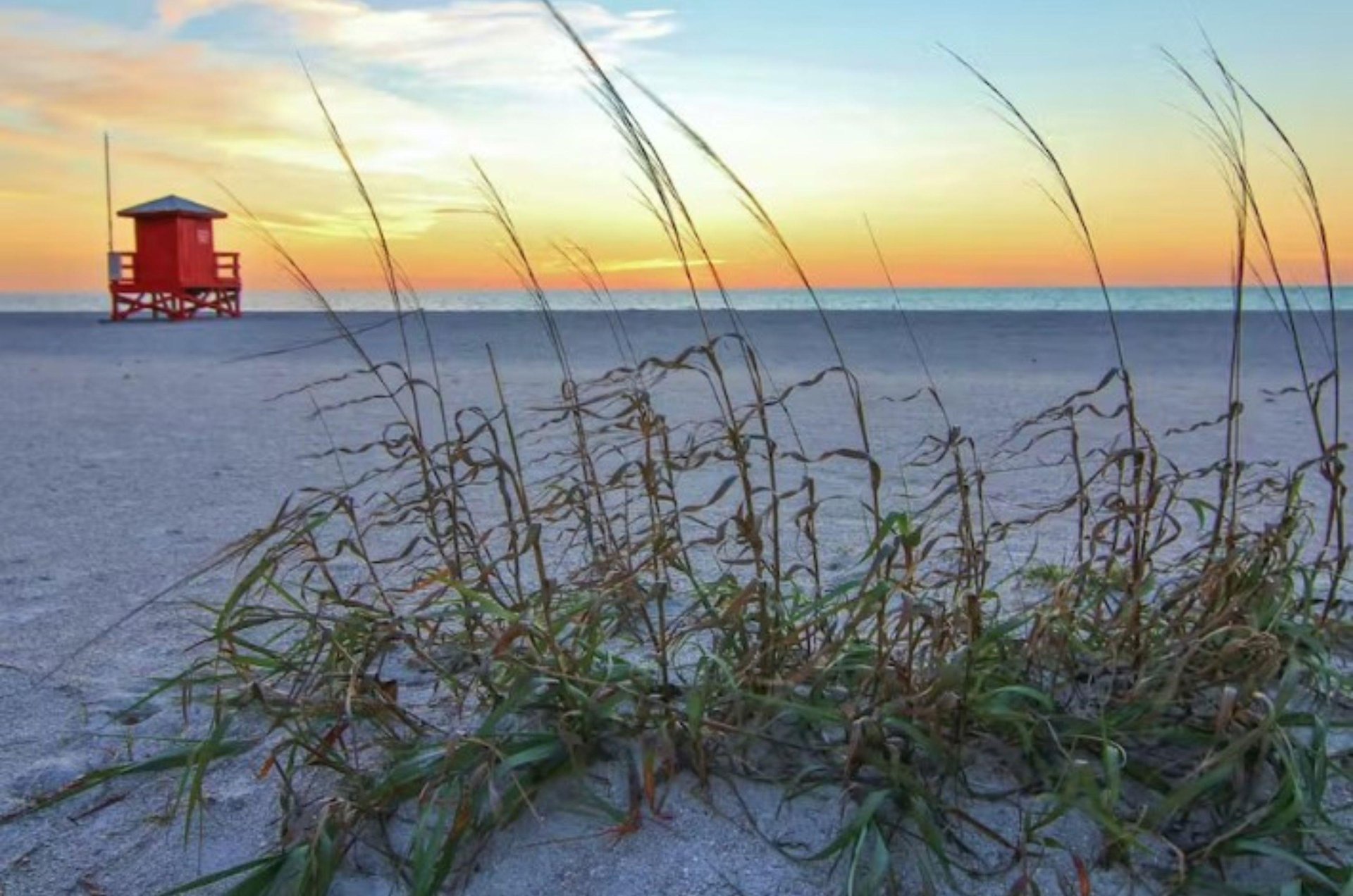 Sunset over a beautiful Clearwater Beach beach.