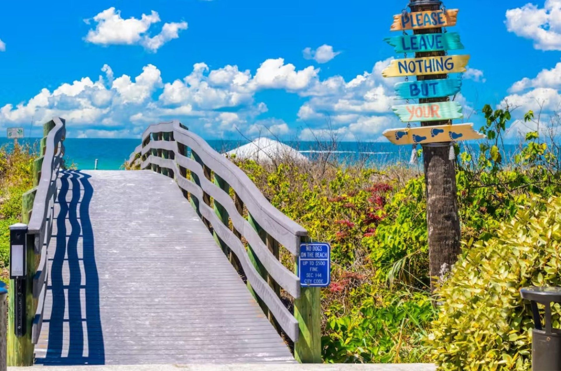 A boardwalk leading to one of Clearwatrs beautiful beaches.