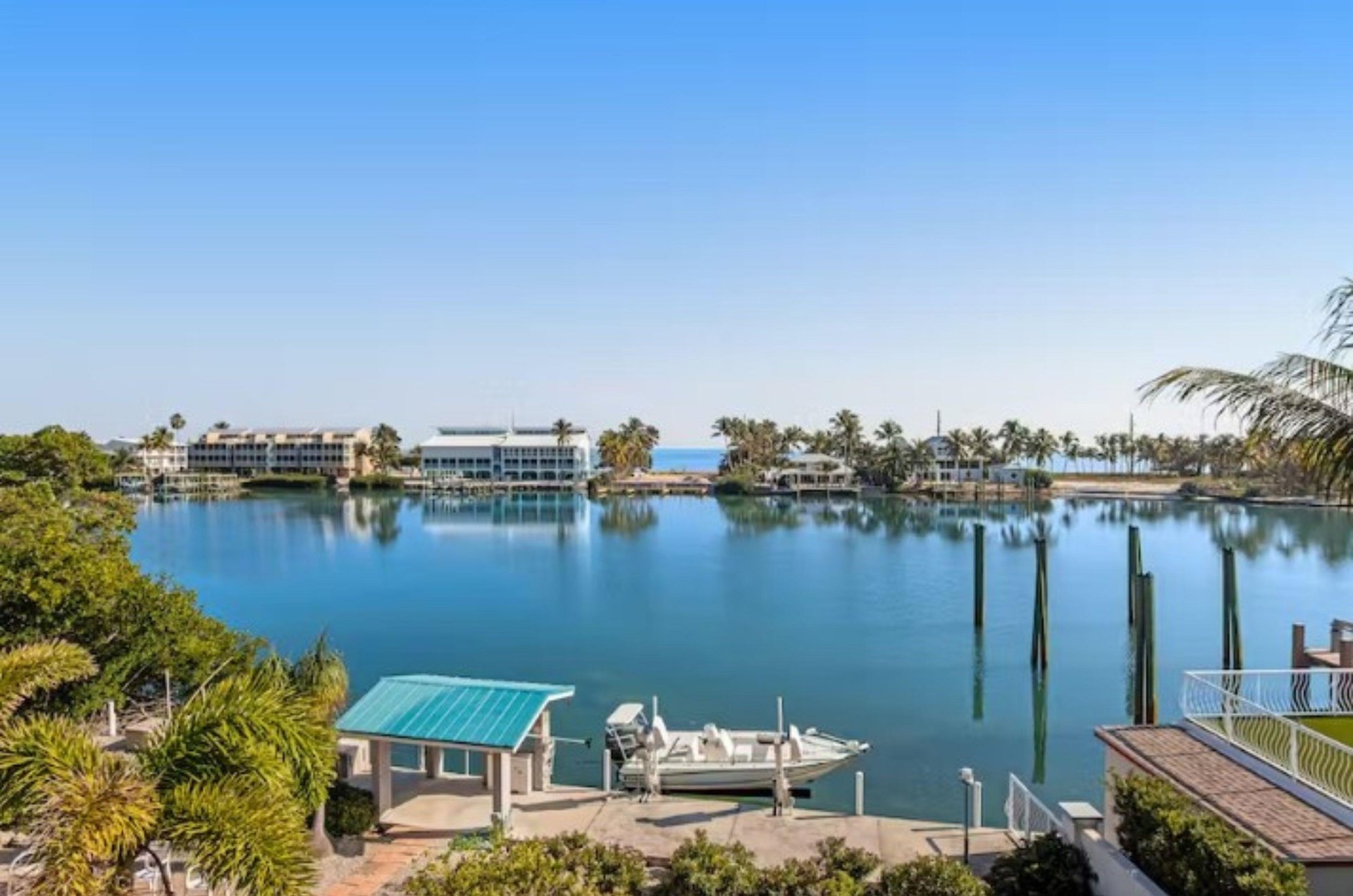 Many of Islamoradas vacation homes are waterfront with boat docks.