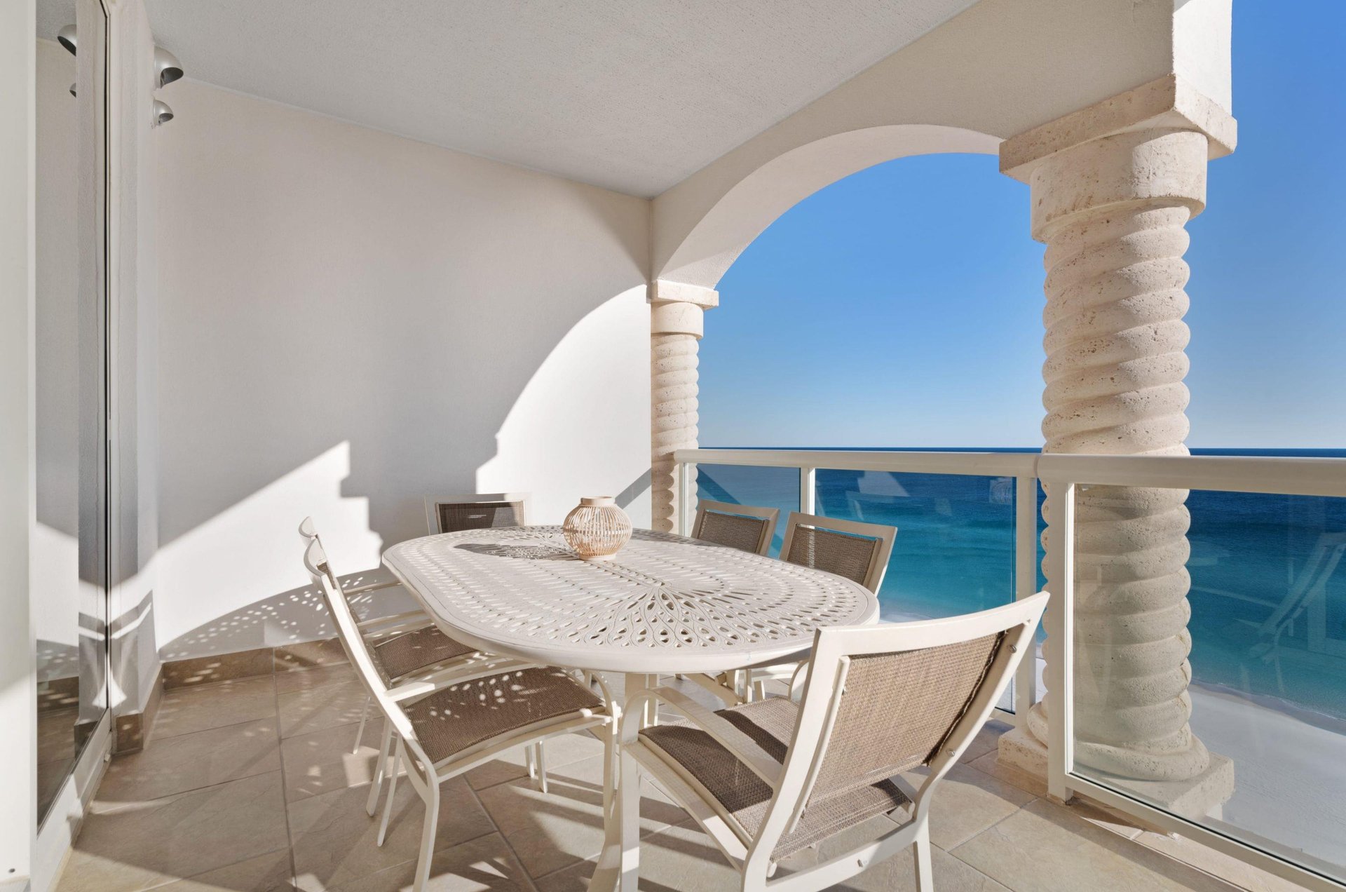 See for miles down the beach from a private balcony at Beach Club Resort and Spa