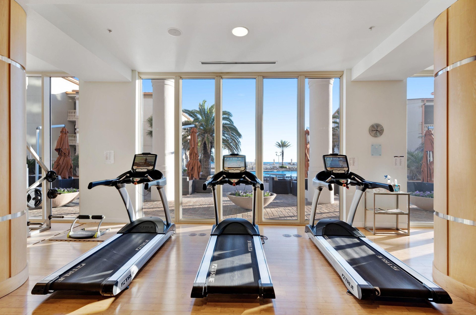 Get a workout in at the Gulffacing fitness center