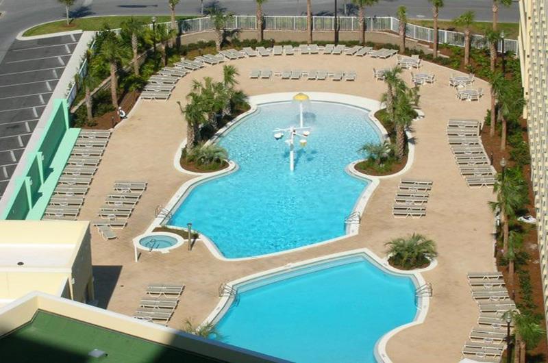 Amazing birds eye view of the pools at Emerald Beach Resort in Panama City Beach FL
